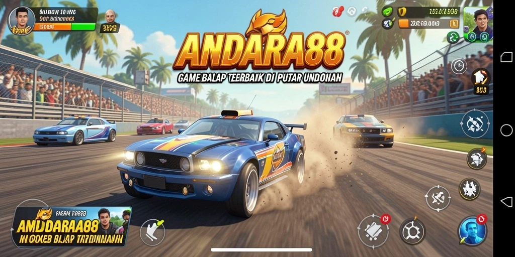 Tampilan gameplay ANDARA88 yang mendebarkan saat balapan di lintasan.