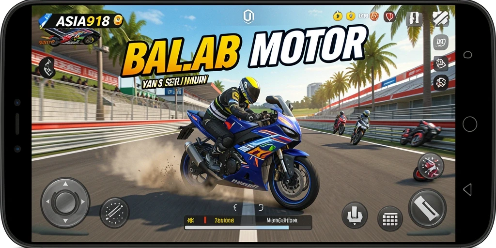 Gameplay seru balap motor di ASIA918 dengan trek yang menantang.