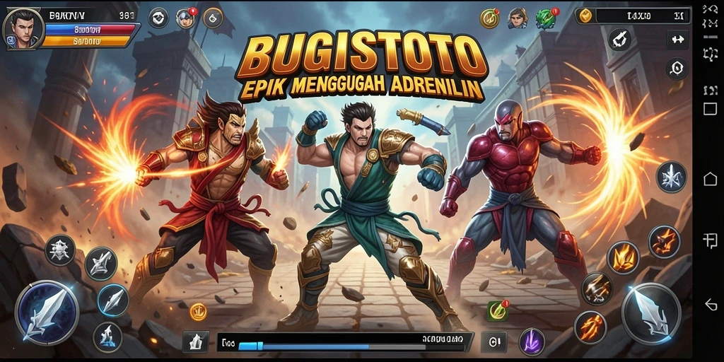 Gameplay BUGISTOTO yang menegangkan di arena pertarungan.
