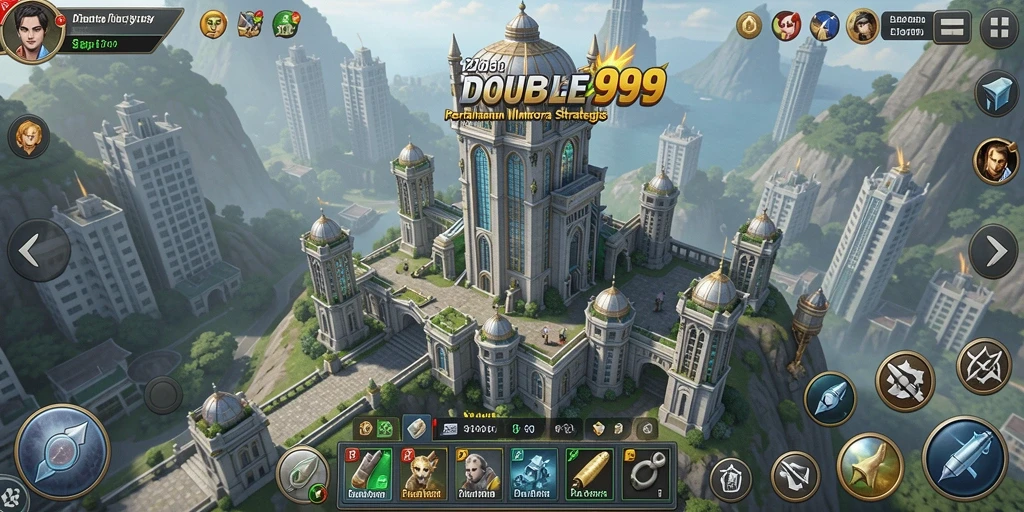Tampilan gameplay <strong>DOUBLE999</strong> saat membangun menara pertahanan melawan serangan musuh.