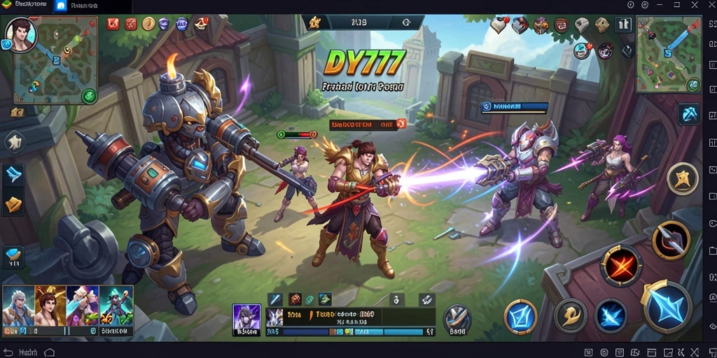 Screenshot gameplay DY777 menunjukkan pertempuran strategis yang intens.