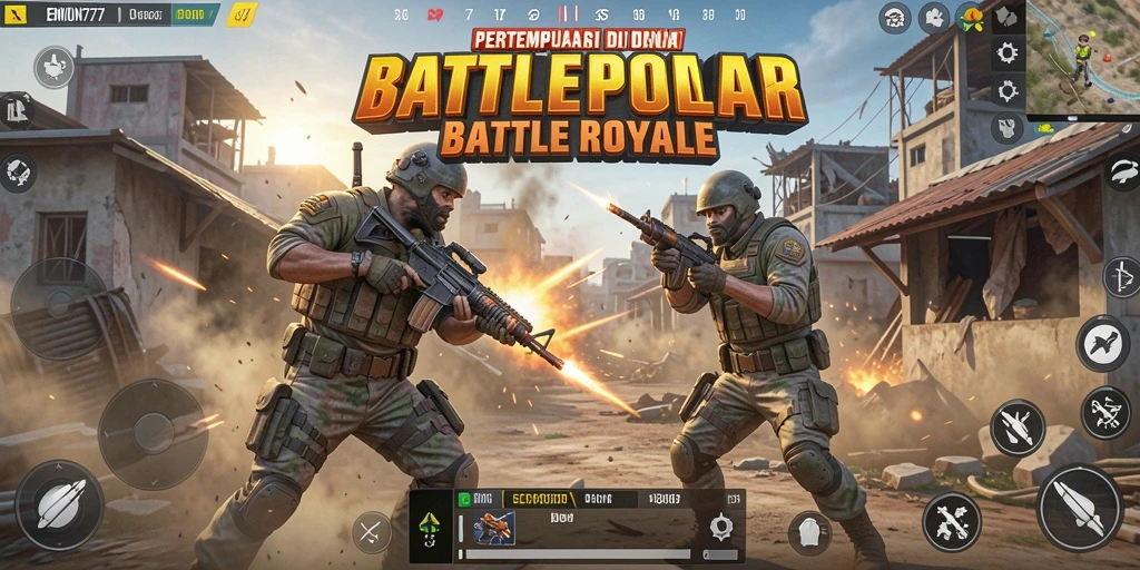 Menggambarkan aksi seru dalam game Battle Royale EMON777.
