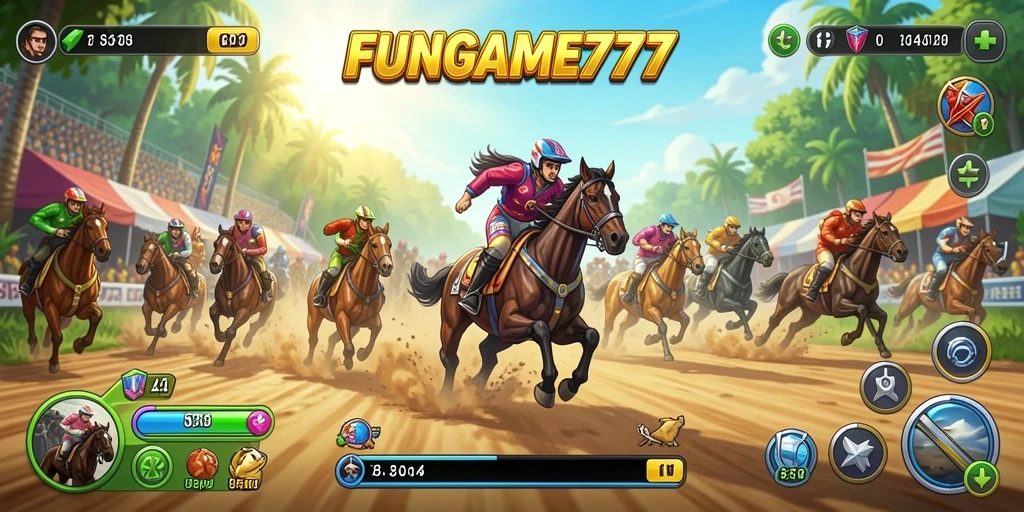 Screenshot gameplay FUNGAME777 yang menampilkan aksi balap mendebarkan.