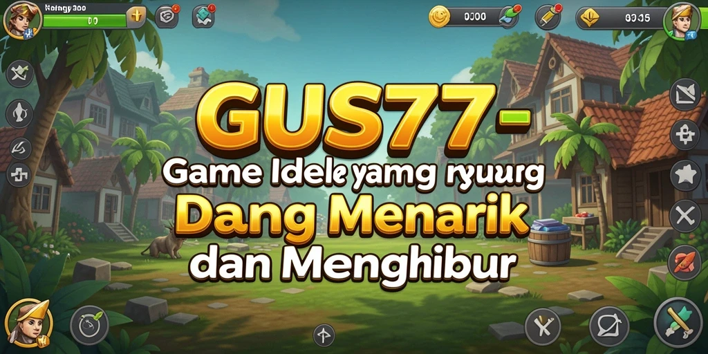 Gameplay GUS77 menampilkan karakter yang sedang mengumpulkan sumber daya secara otomatis.