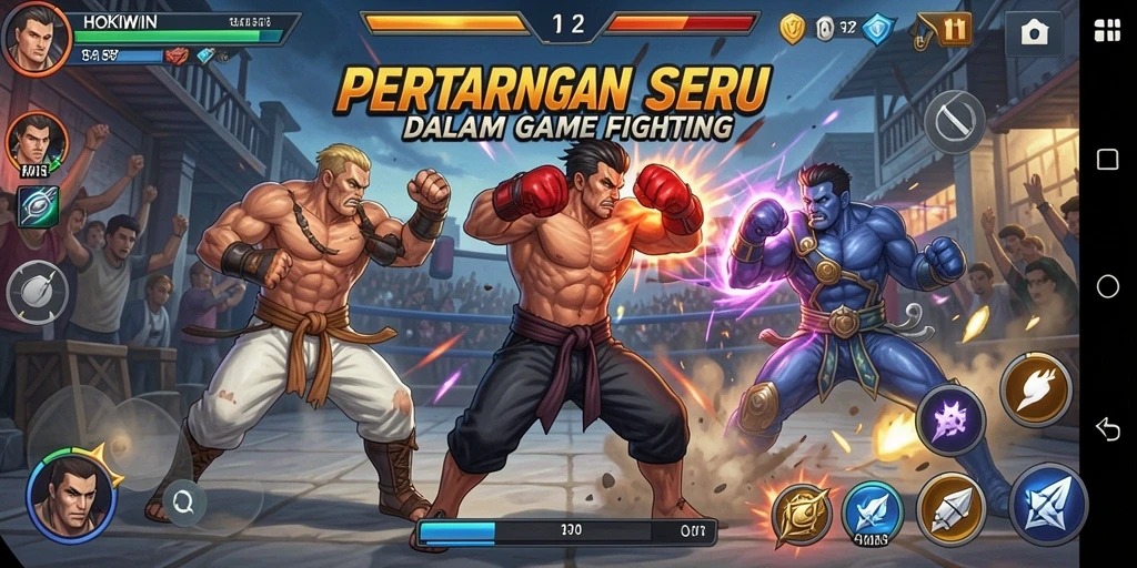 Tangkapan layar utama HOKIWIN menampilkan aksi bertarung yang menegangkan.