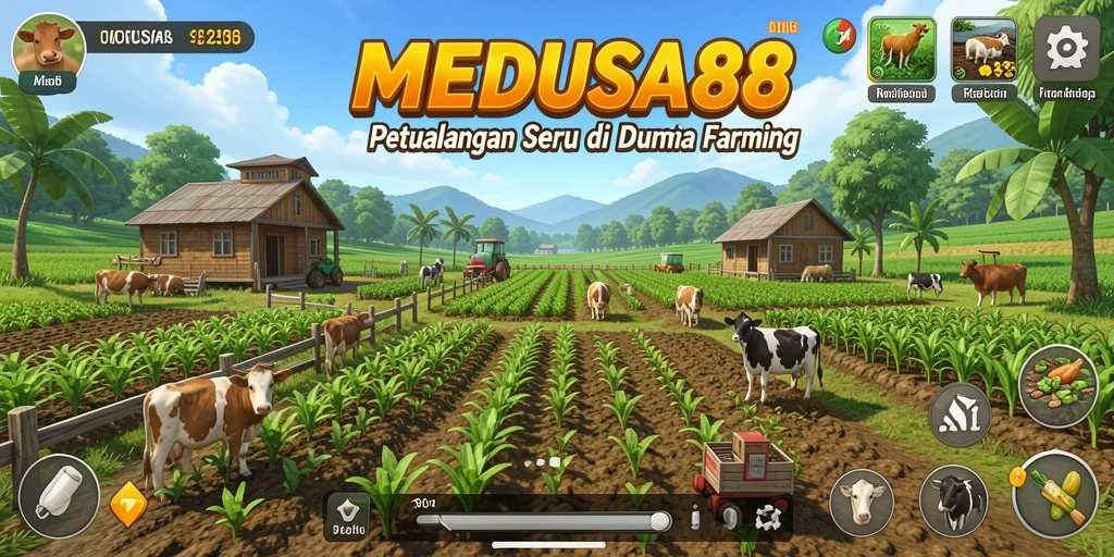 Tangkapan layar game MEDUSA88 menampilkan aktivitas bertani yang seru.