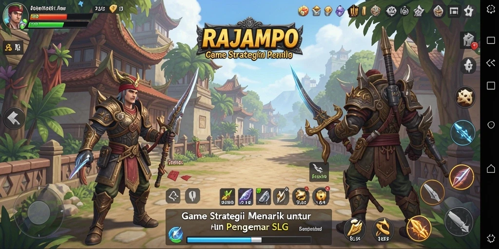Screenshot utama RAJAMPO dengan grafik gameplay strategis yang menarik.
