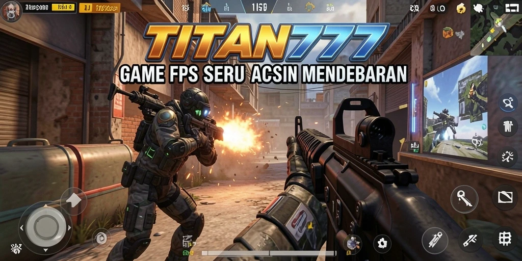 Screenshot gameplay <strong>TITAN777</strong> menampilkan aksi menembak yang mendebarkan.