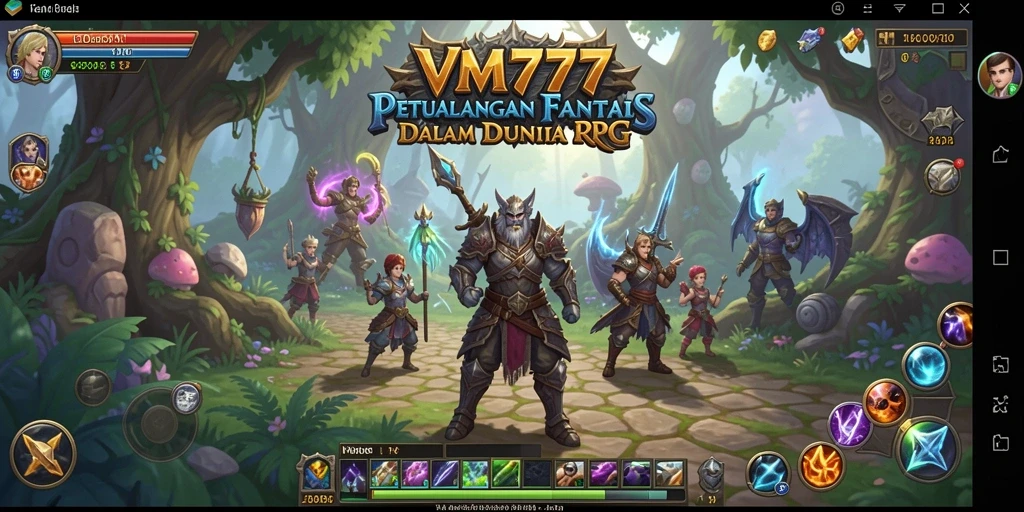 Tampilan utamanya menampilkan pertarungan epik dalam dunia RPG yang luas.